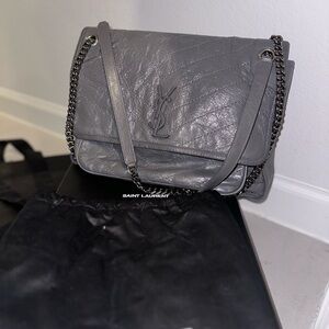 YSL Medium Niki Gray Leather Shoulder Bag